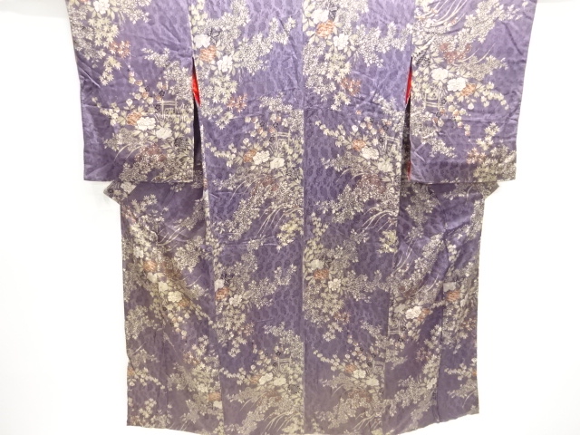 JAPANESE KIMONO / ANTIQUE RINZU FLORAL PATTERN KIMONO